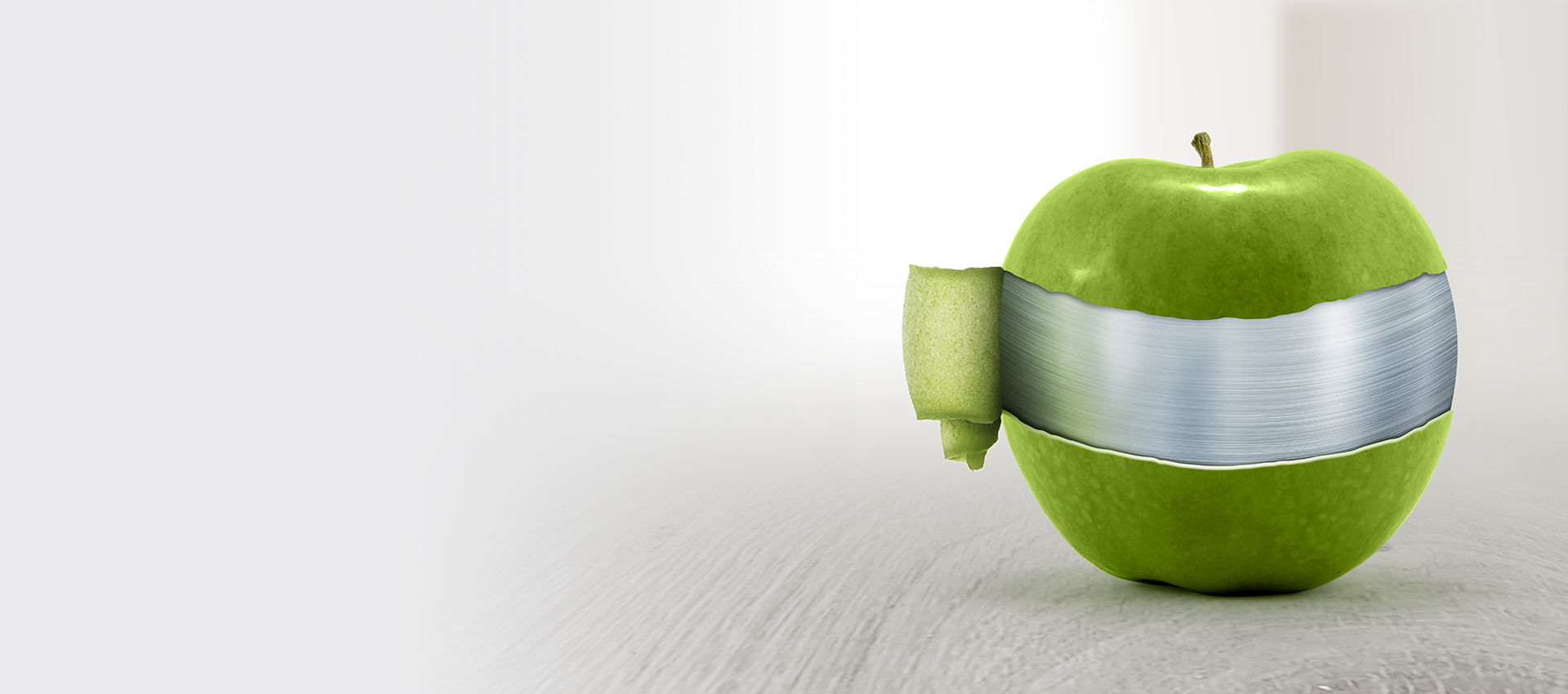 Peeling apple with metal interior